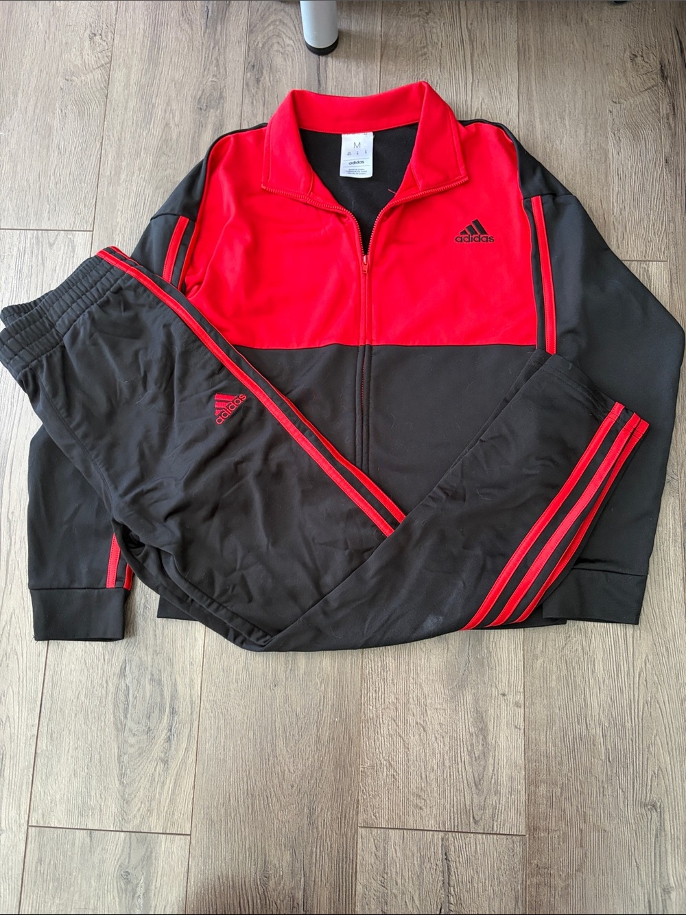 adidas Boy’s Red and Black Track Jacket & Pants Set. Size Medium 10/12